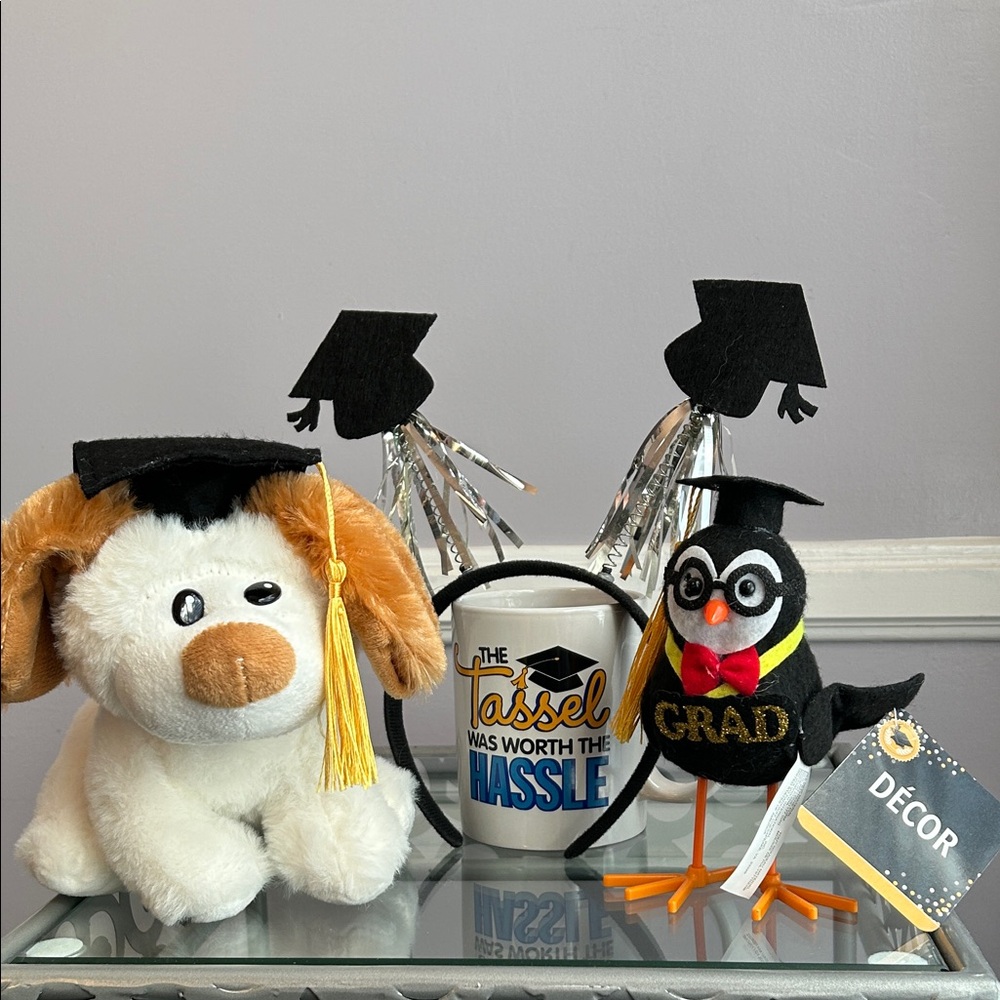 Graduation gifts Dog and Owl with Tassel and Cap Mug and Tinsel Headband